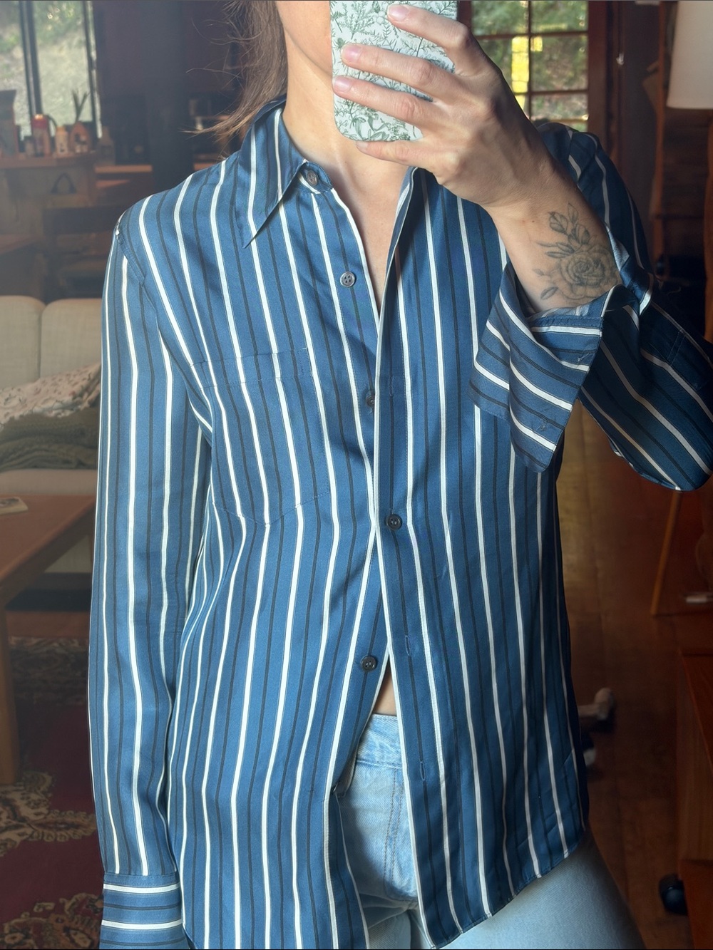 theory silk button down